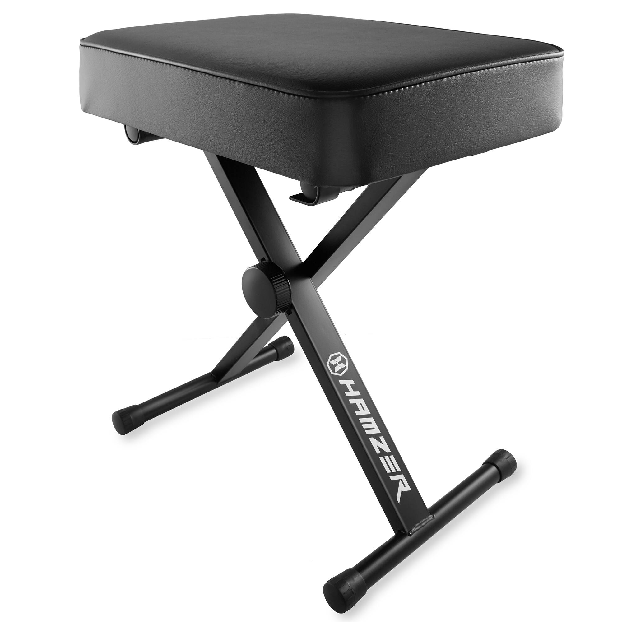 Front. Hamzer - Adjustable Piano and Keyboard Bench - Black.