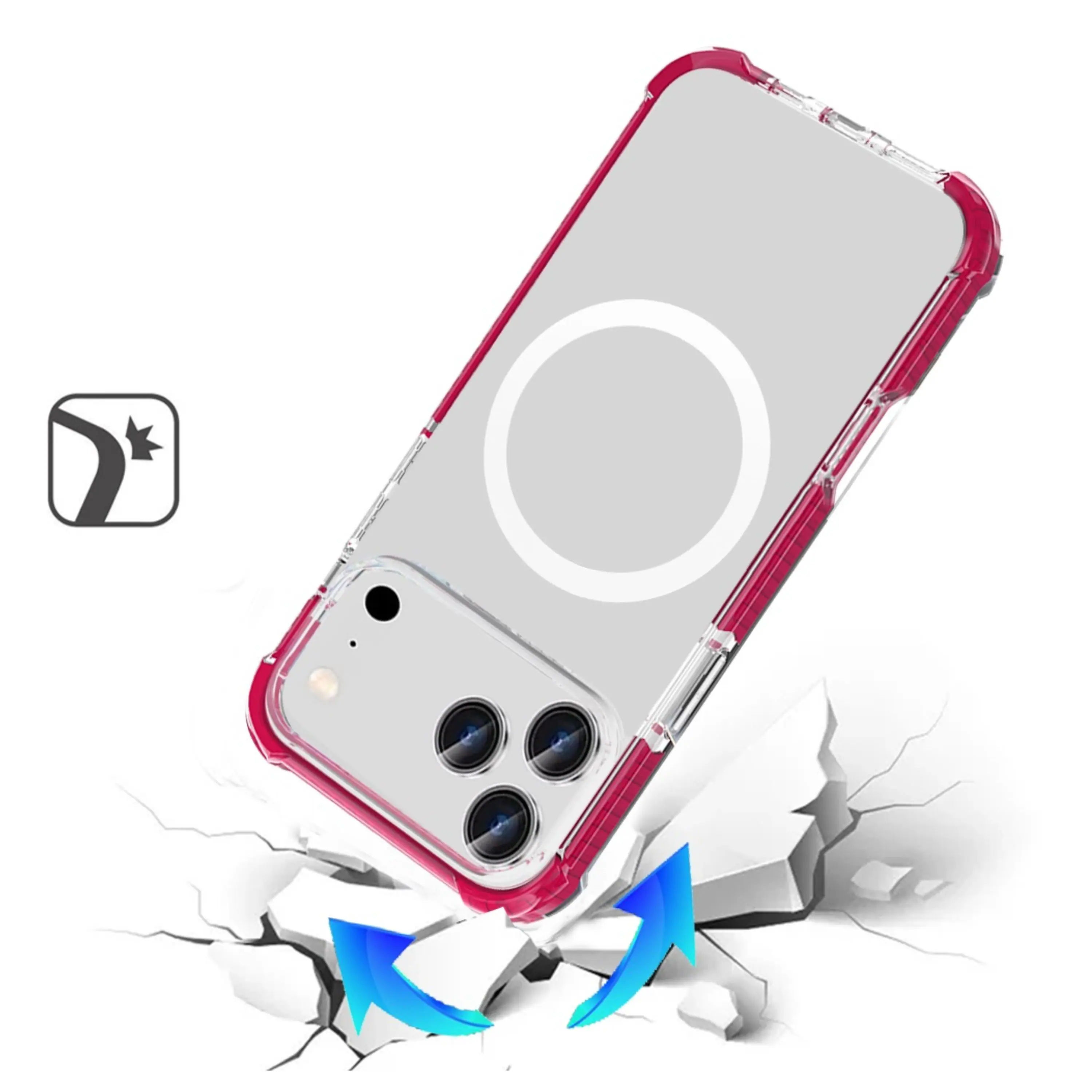 Left. Kitcheniva - Shockproof Magnetic Circle Acrylic Phone Case With Tempered Glass For iPhone 17 Pro Hot Pink - Hot Pink.