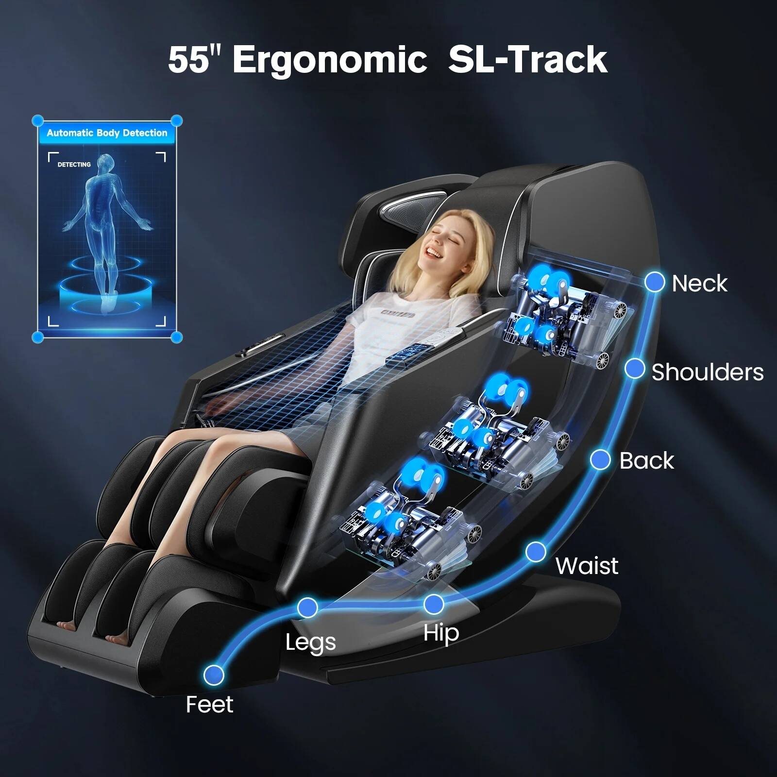 55" Ergonomic SL-Track Automatic Body Detection Neck Shoulders Back Waist Legs Hip Feet