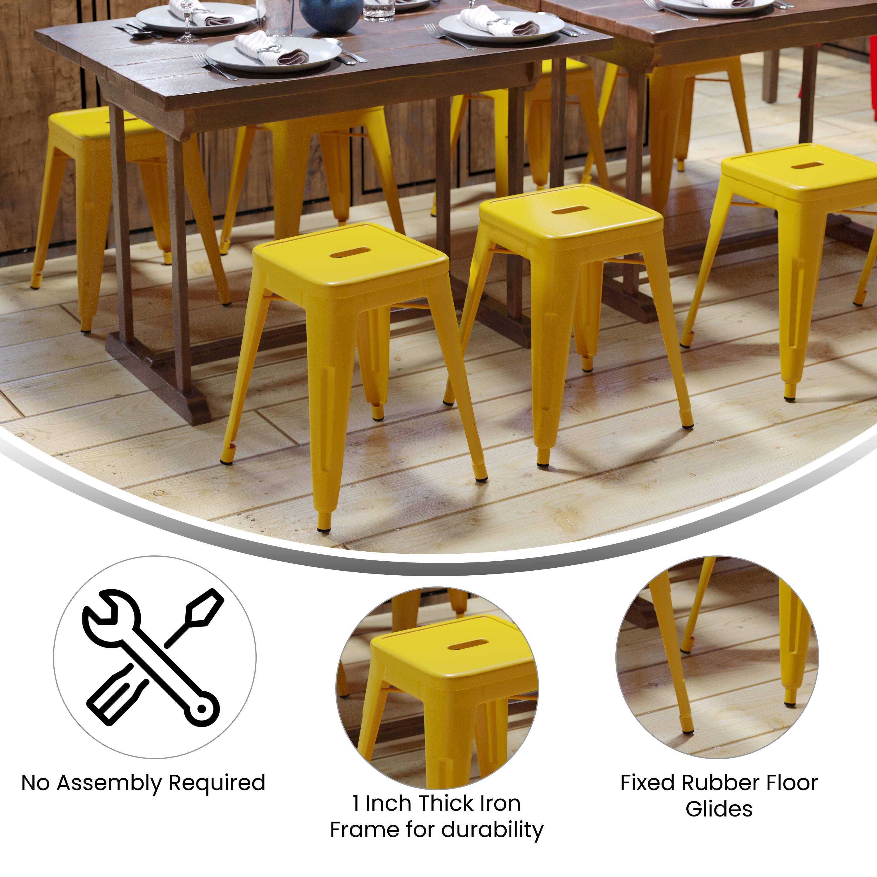 No Assembly Required  
1 Inch Thick Iron Frame for durability  
Fixed Rubber Floor Glides