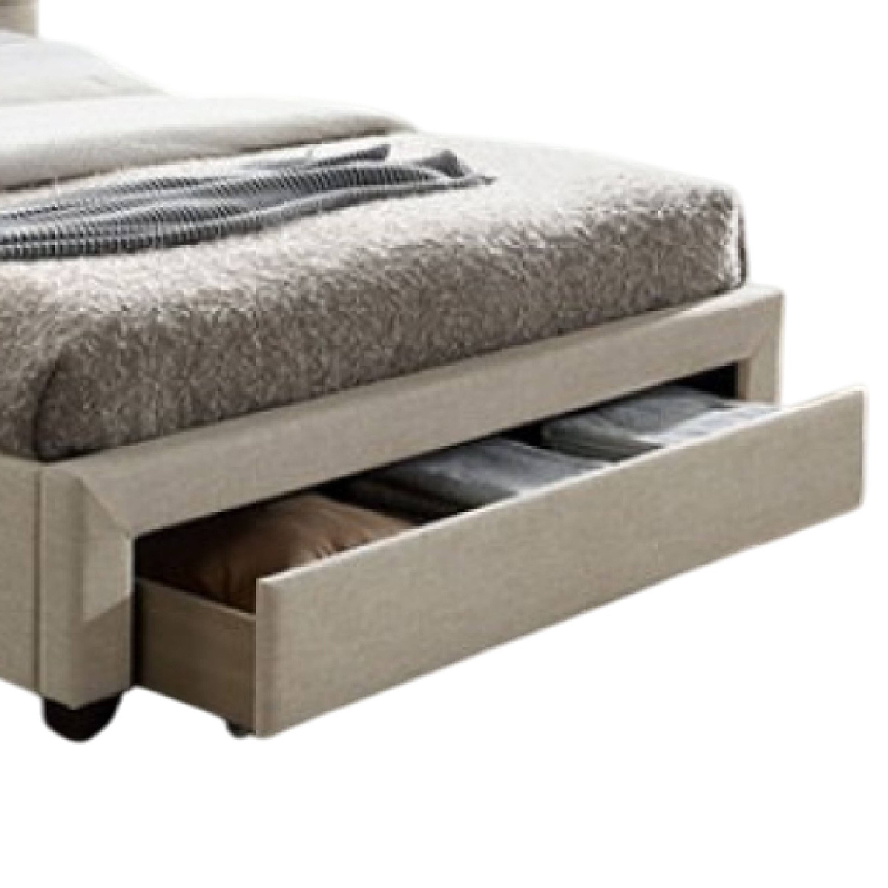 Alt View 3. Manhattan Lane - Sya Twin Size Bed w Button Tufted Upholstery, Underbed Storage - Beige.