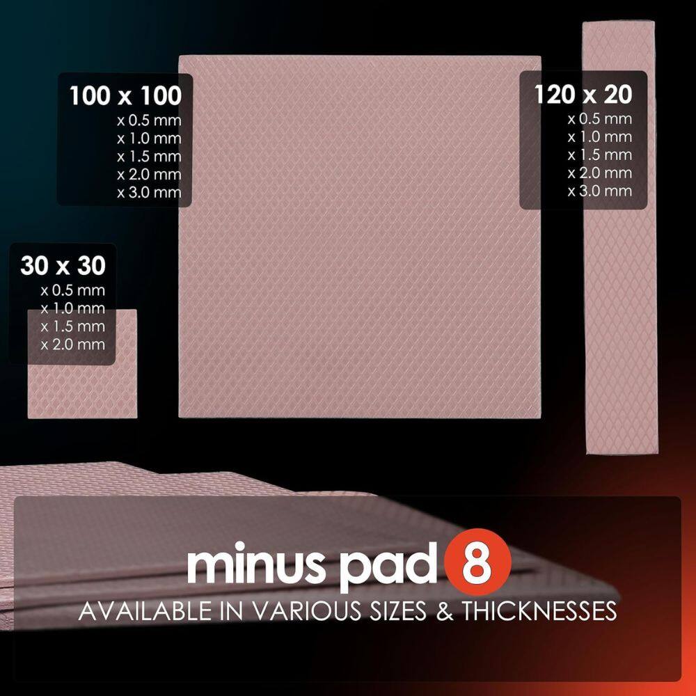 100 x 100  
x 0.5 mm  
x 1.0 mm  
x 1.5 mm  
x 2.0 mm  
x 3.0 mm  

120 x 20  
x 0.5 mm  
x 1.0 mm  
x 1.5 mm  
x 2.0 mm  
x 3.0 mm  

30 x 30  
x 0.5 mm  
x 1.0 mm  
x 1.5 mm  
x 2.0 mm  

minus pad 8  
AVAILABLE IN VARIOUS SIZES & THICKNESSES