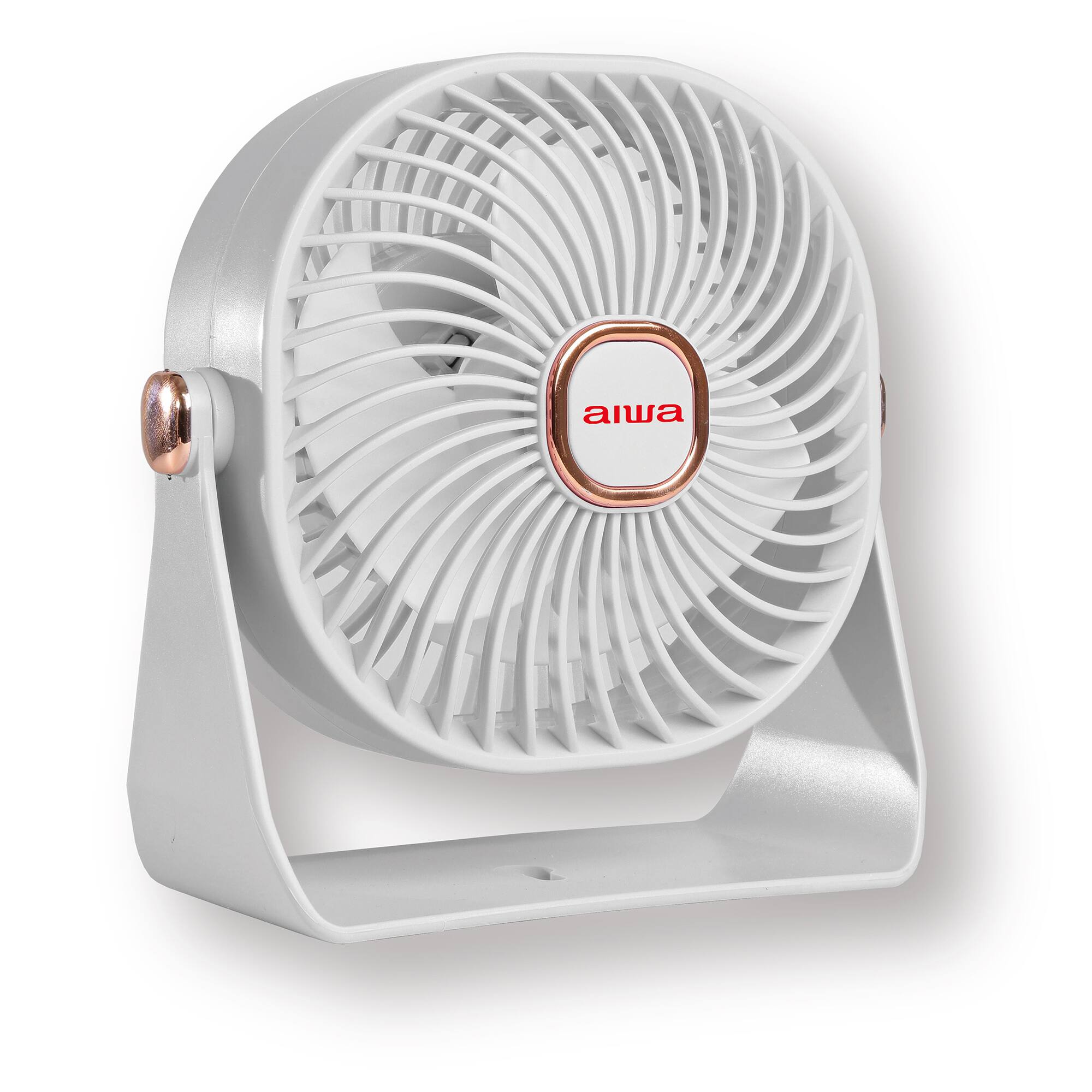 Alt View 3. Aiwa - Aiwa 4-Inch USB-C Rechargeable Desk Fan, 3-Speed Portable Mini Fan with 270° Adjustable Head, Quiet Operation - White.