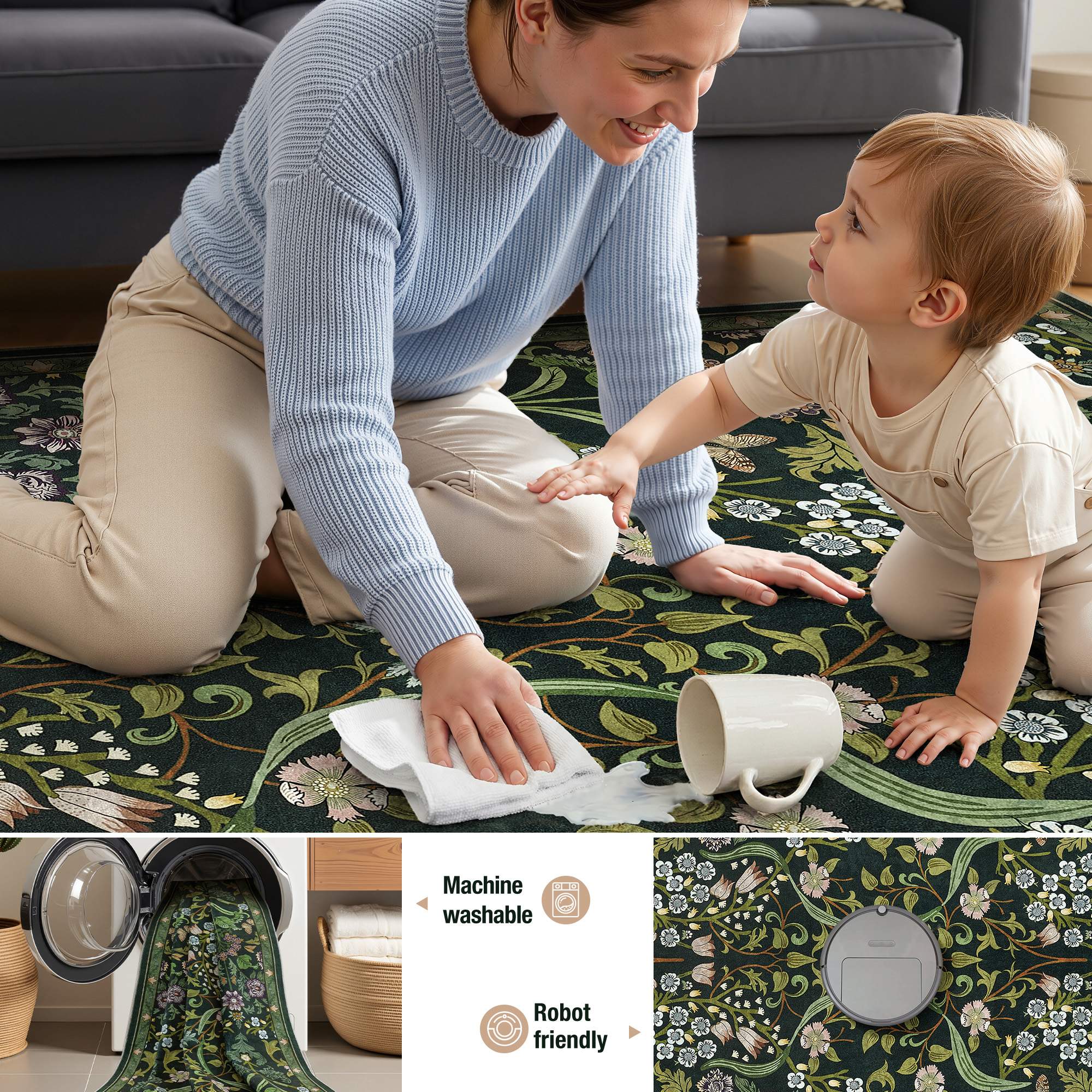 Machine washable  
Robot friendly