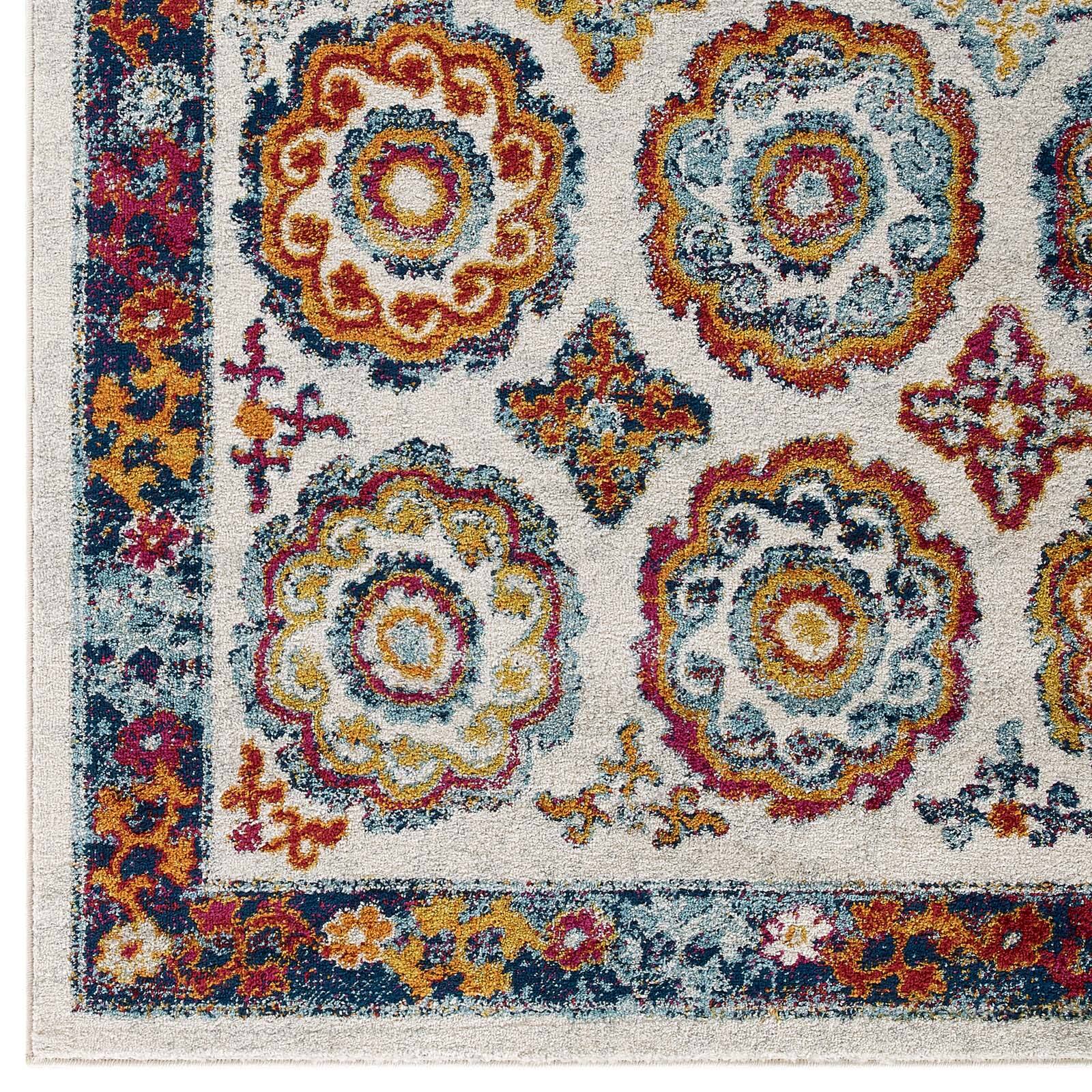 Alt View 2. Modway - Entourage Odile Distressed Floral Moroccan Trellis Area Rug - Ivory Blue Red Orange Yellow.