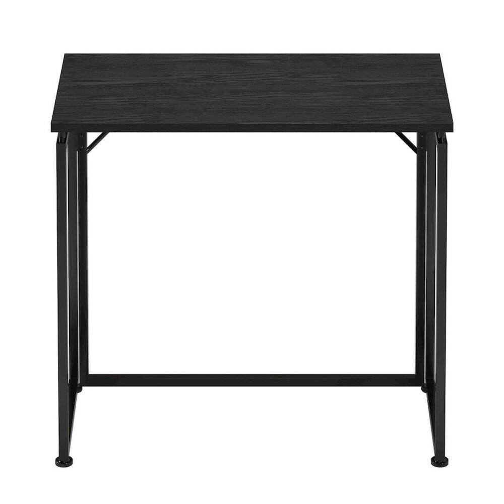 Left. FurniFact - Compact Folding Table With Metal Frame, Black Office Writing Desk For Home - Black.