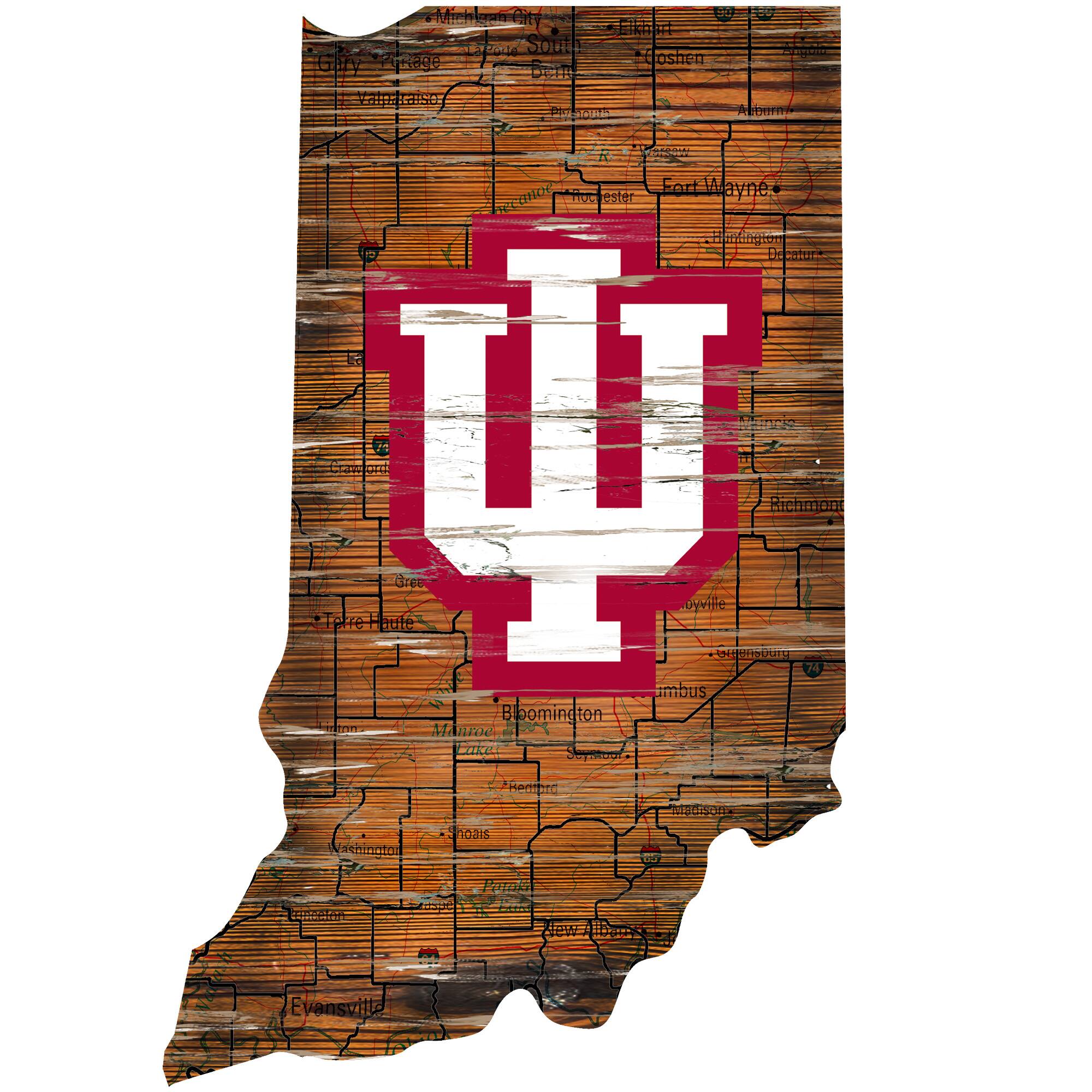 Indiana Hoosiers 23.5" x 23.5" Distressed State with Logo Sign