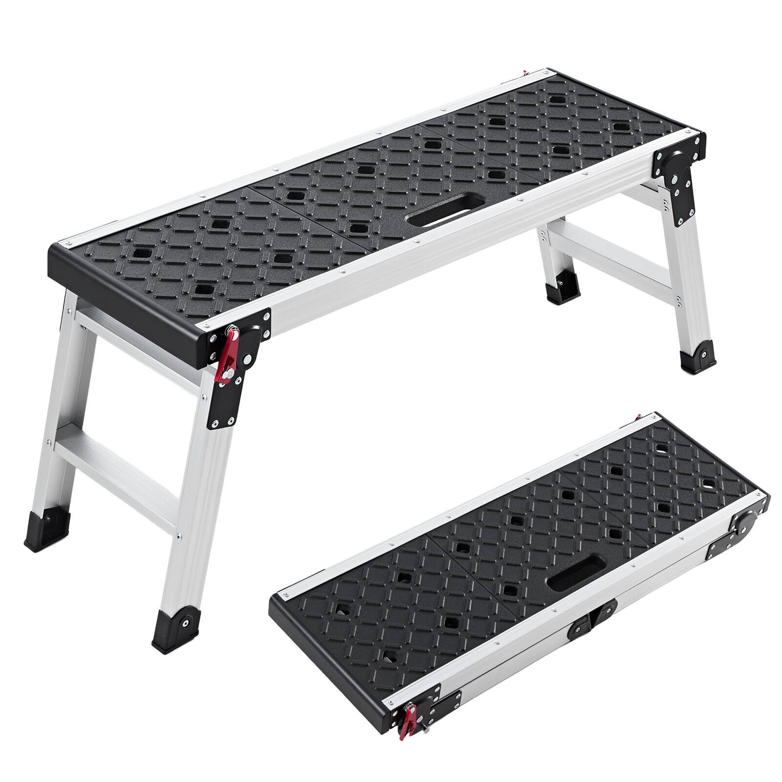 Alt View 5. VEVOR - Folding Work Platform,35.8 x 12.2 in Aluminum Step Stool,16.5 in Height,500 lbs Load Capacity,Heavy Duty Platform Ladder - Black;Silver.