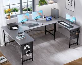 Hirose Alice - Pamray nch Large Computer Desk with Power Outlets,U Shaped Corner Desk for Home Office Work and Gaming - Grey 71 inch