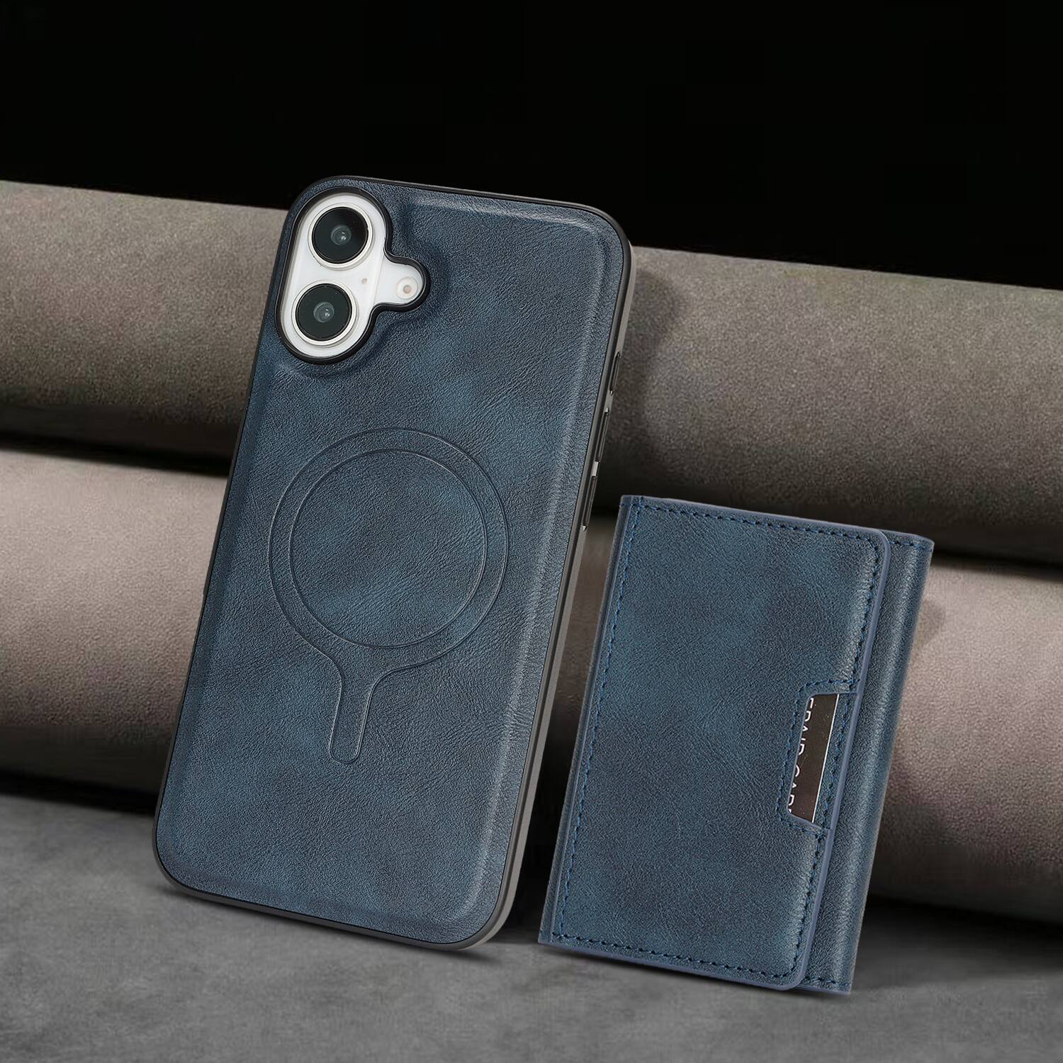 Alt View 2. Dteck - 2-in-1 Magnetic Wallet Case for Apple iPhone 17, Shockproof PU Leather Cover with Detachable 7-Card Holder - Blue.