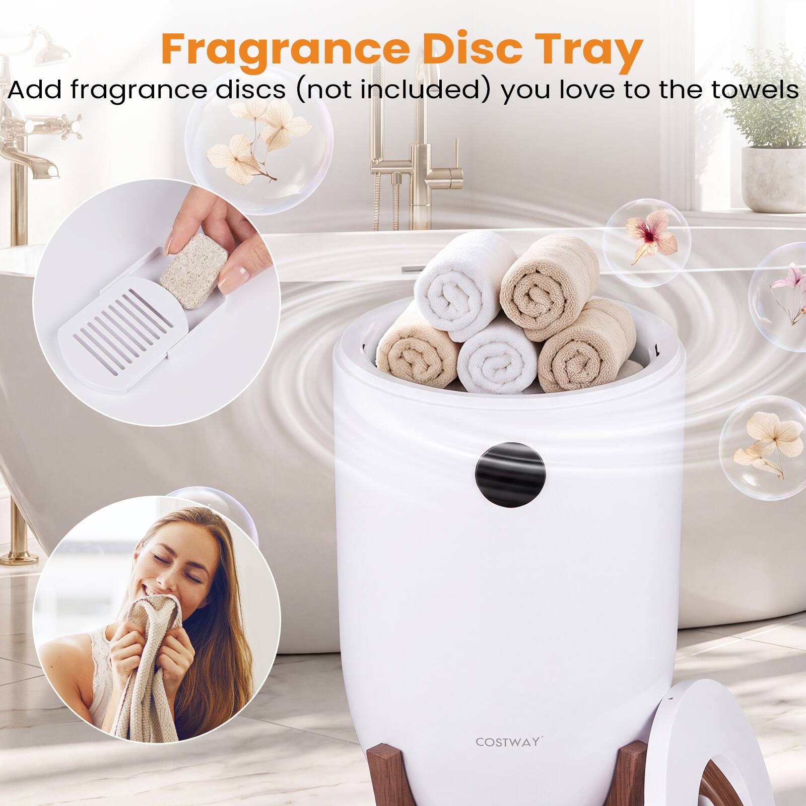 Fragrance Disc Tray  
Add fragrance discs (not included) you love to the towels  
COSTWAY