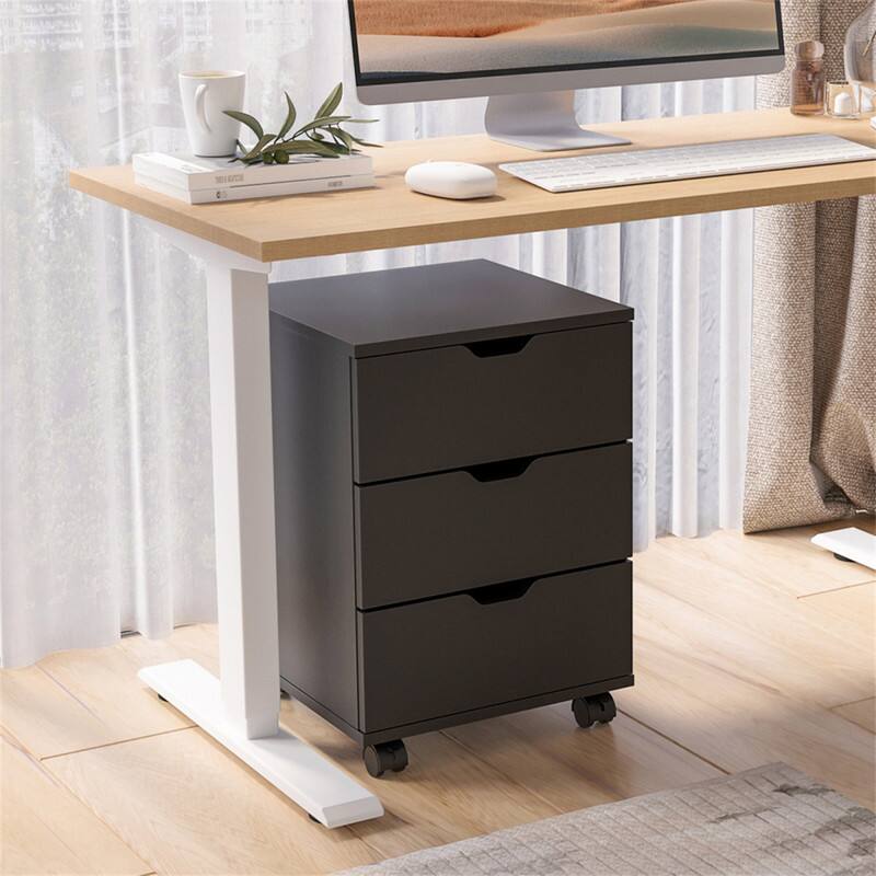 Alt View 2. HTUTWOO - 15.74"L 3-Drawer Vertical Filing Cabinet - Rolling Wood Mobile File Cabinet, With Lockable Casters, Fully Assembled - Black.