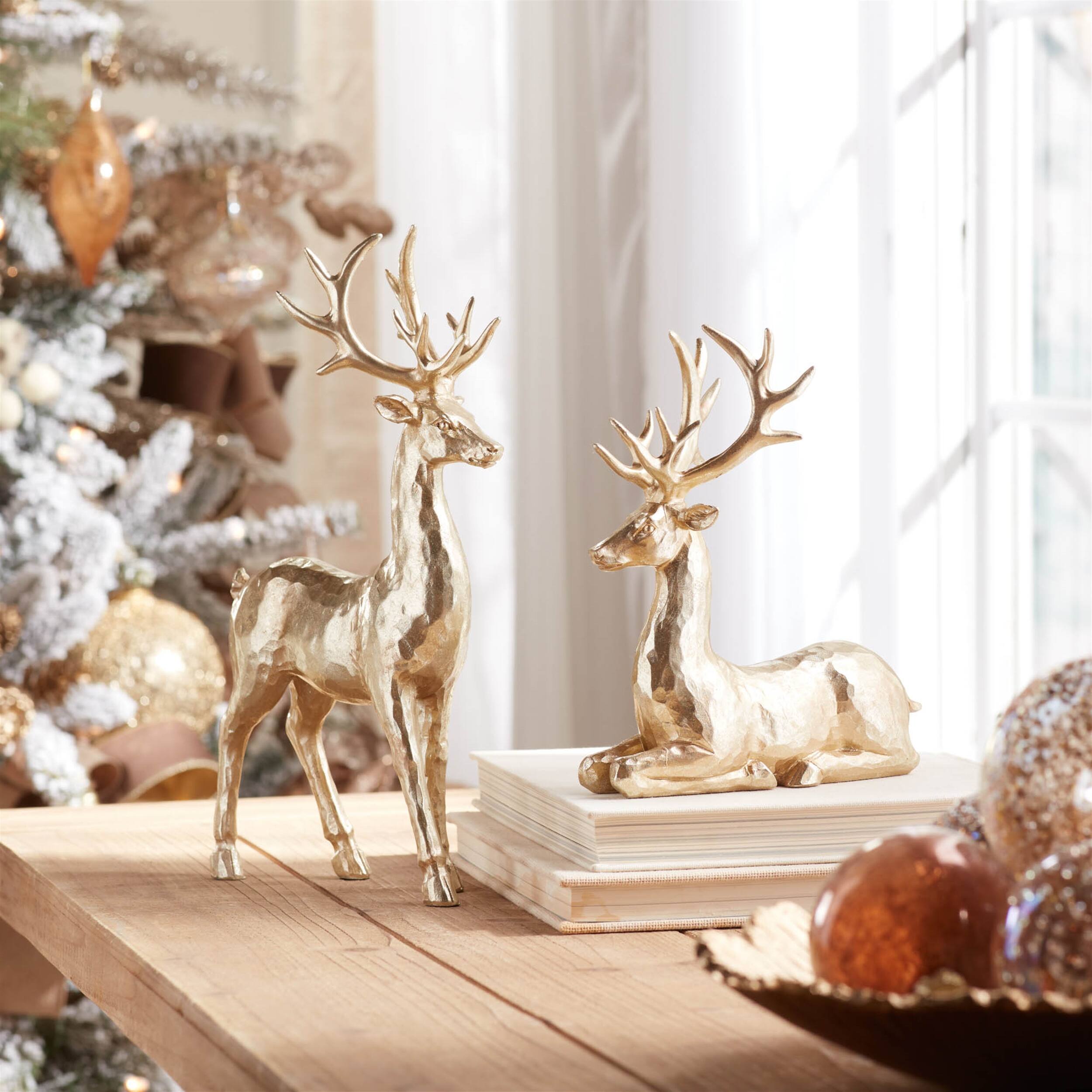 Alt View 1. BreeBe - Holiday Deer Figurine (Set of 4) - Gold.