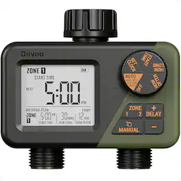 Wikistore - 2 Zone Sprinkler Timer Programmable Water Hose Timer with Rain Delay IPX5 Waterproof