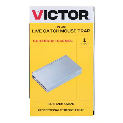 VICTOR
TIN CAT LIVE CATCH MOUSE TRAP
CATCHES UP TO 30 MICE
1 TRAP
SAFE AND HUMANE
PROFESSIONAL STRENGTH TRAP