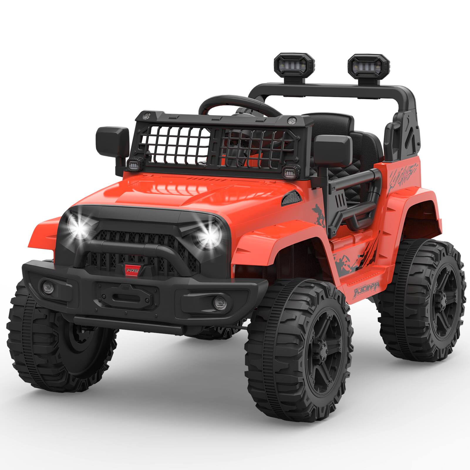 Jojoka - 12V Electric Ride On Truck for Kids w/Remote, LED Headlights, Music, 3 Speeds & Spring Suspension, Ages 3–8 - Red