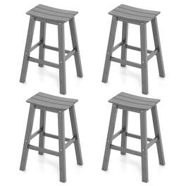 Gymax - 2 PCS 29'' Patio Bar Stool Armless Saddle Stools w/ Curved Seat & Footrests - Gray