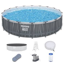 Bestway - Steel Pro MAX 18' x 48" Round Above Ground Pool Set w/LED Light & Remote - Grey Print LED