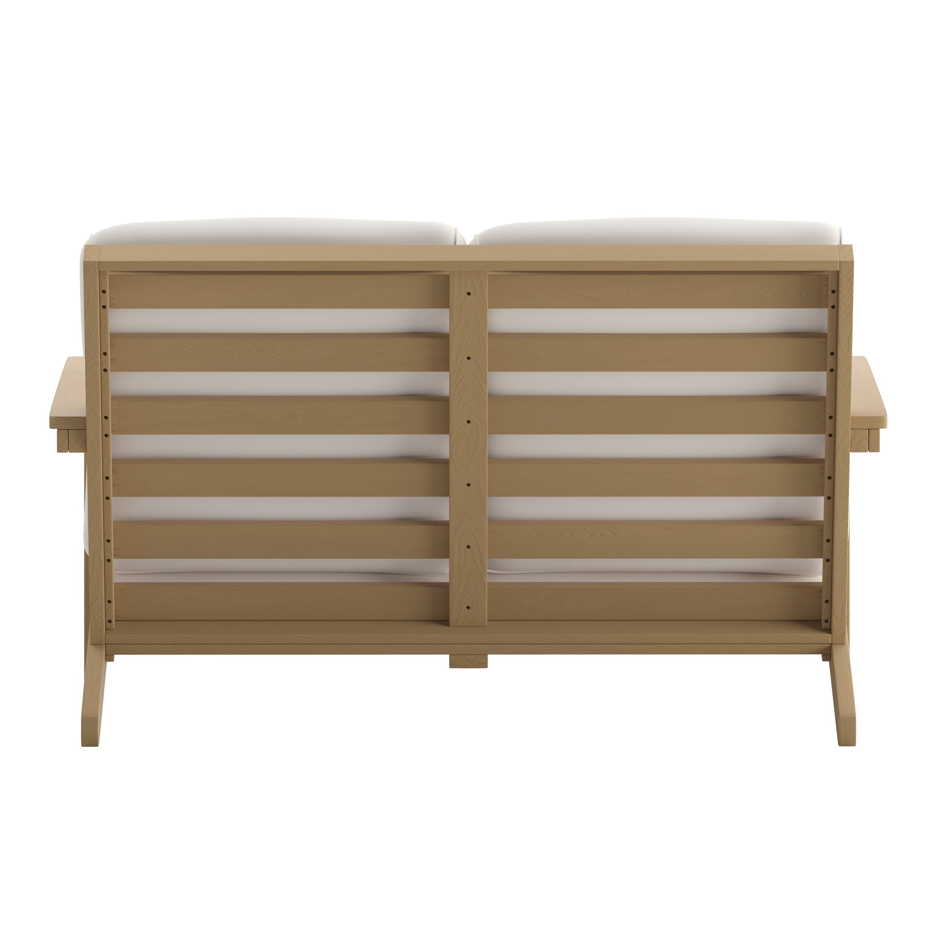 Alt View 7. Emma + Oliver - Hammond All-Weather Polyresin Adirondack Loveseat with Deep Seat and Comfortable Back & Seat Cushions - Cream Cushions/Natural Cedar Frame.