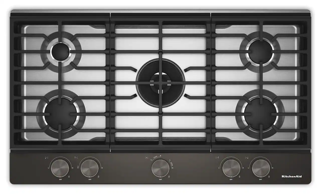 KitchenAid - 36" Gas Cooktop with 5 Burners and Integrated Wok Grate - Black Ore