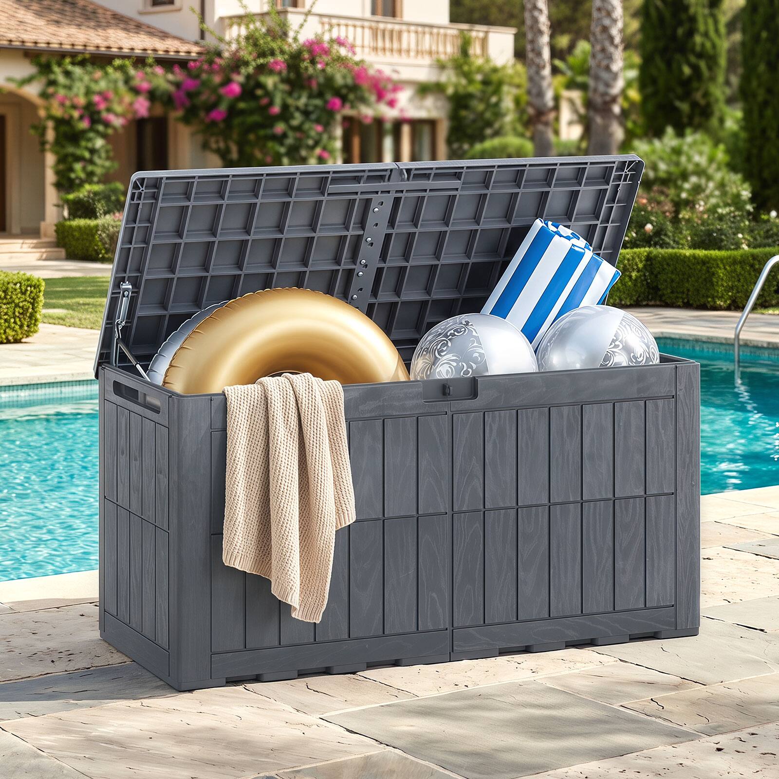 Alt View 1. Costway - Costway 100 Gal Outdoor Deck Box, All-Weather Lockable Storage Bin with Lid and Handles - Gray.