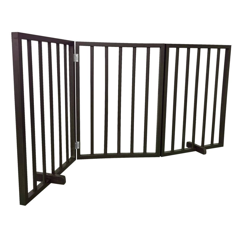 Alt View 3. AmeriHome - 54 inch Freestanding 3-Panel Folding Wood Pet Gate - Brown - Brown.