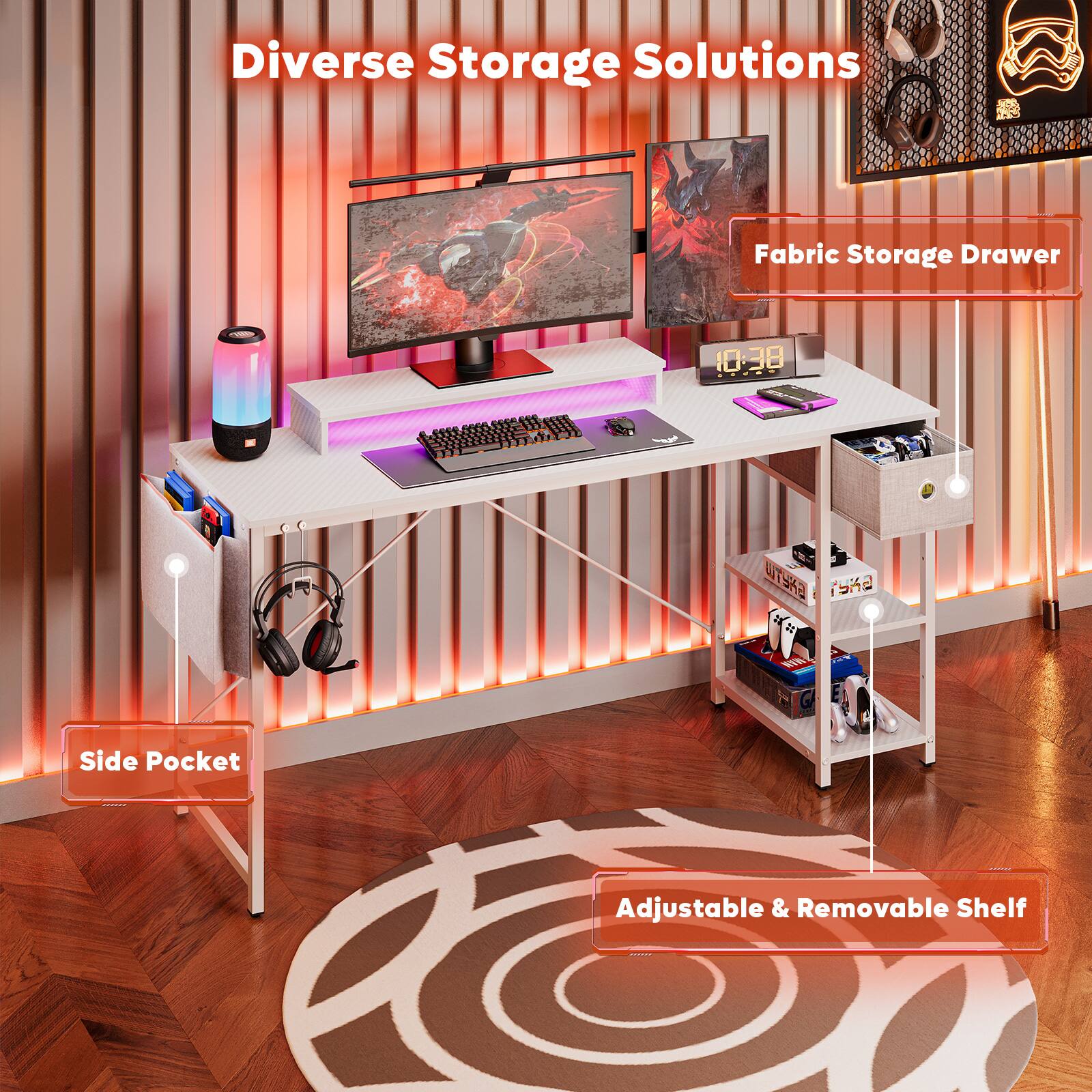 Diverse Storage Solutions J Fabric Storage Drawer 10:38 w79K r9nd E - Side Pocket | Adjustable & Removable Shelf