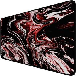 Comfort Essence - Large Extended Gaming Mouse Pad With Stitched Edges 31.. Durable Non-slip Rubber Base Waterproof Computer Mat - Marble Red-31.5L x 15.6W inches