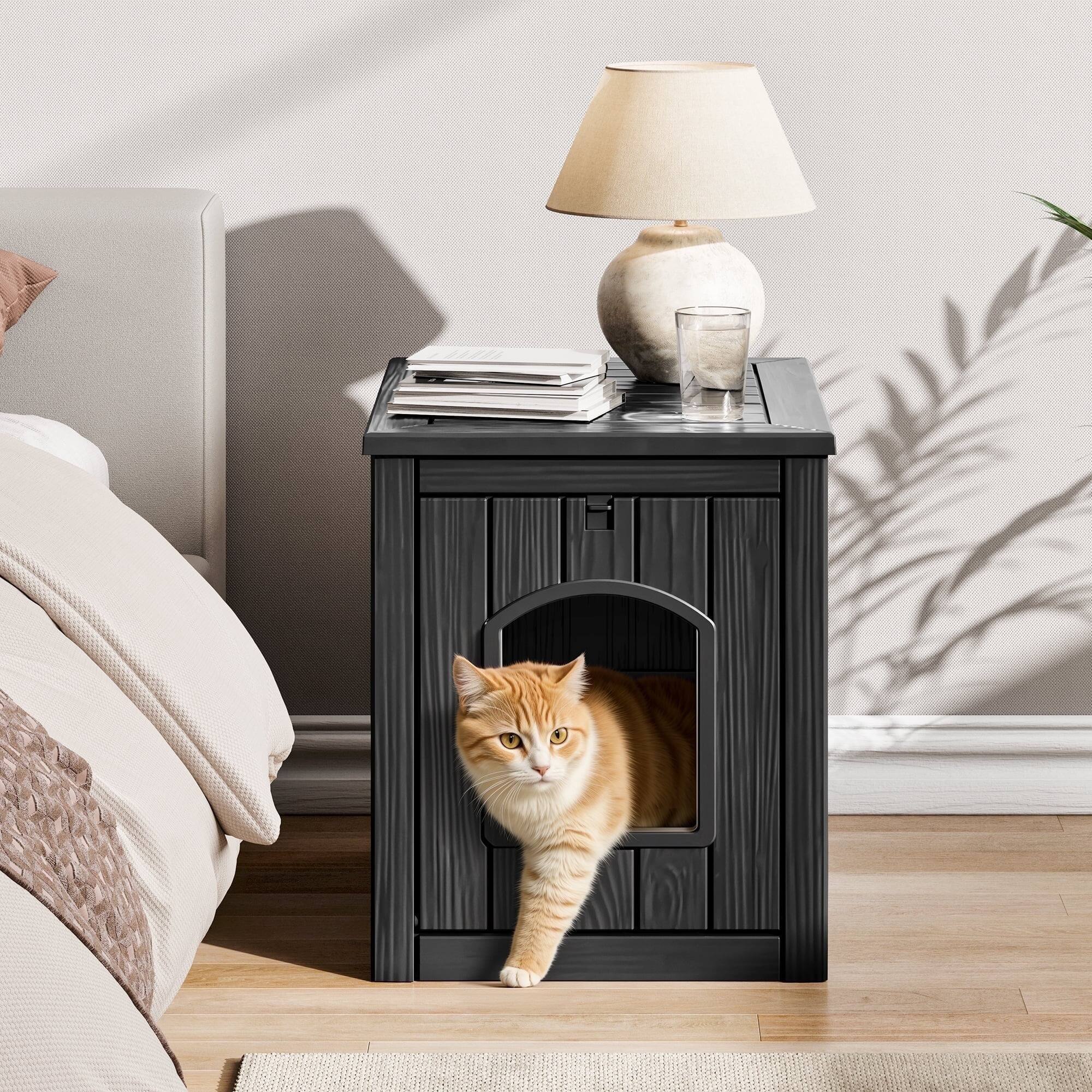Left. Yardgrace - Outdoor Pet House Weatherproof Resin for Outdoor Pets, Durable Insulated Shelter for Garden Patio - Black.