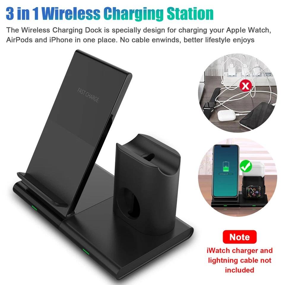 3 in 1 Wireless Charging Station

The Wireless Charging Dock is specially designed for charging your Apple Watch, AirPods, and iPhone in one place. No cable enwinds, better lifestyle enjoys

FAST CHARGE

Note
iWatch charger and lightning cable not included