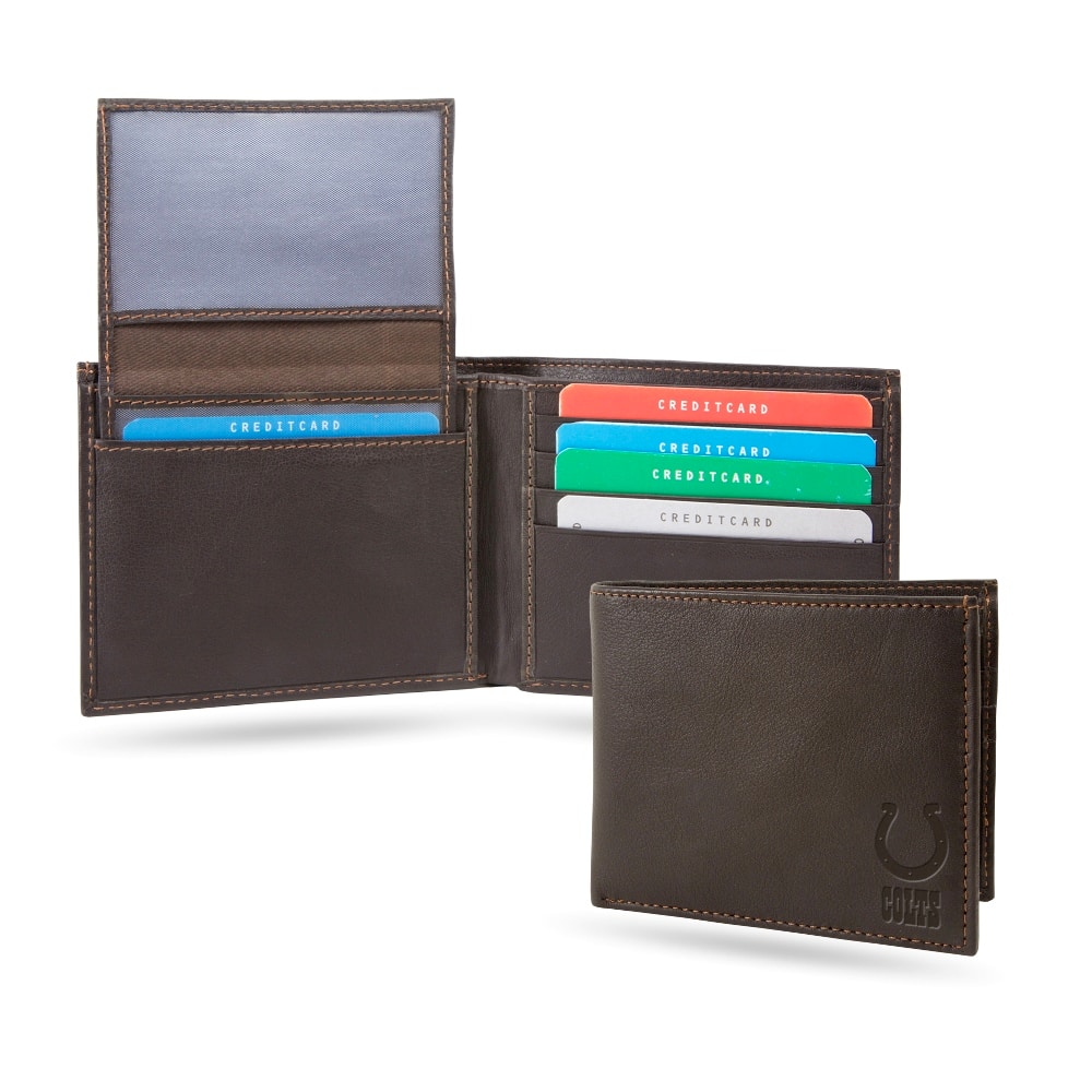 Rico Industries - Indianapolis Colts Brown Leather Billfold Wallet - With RFID Blocking - Multi