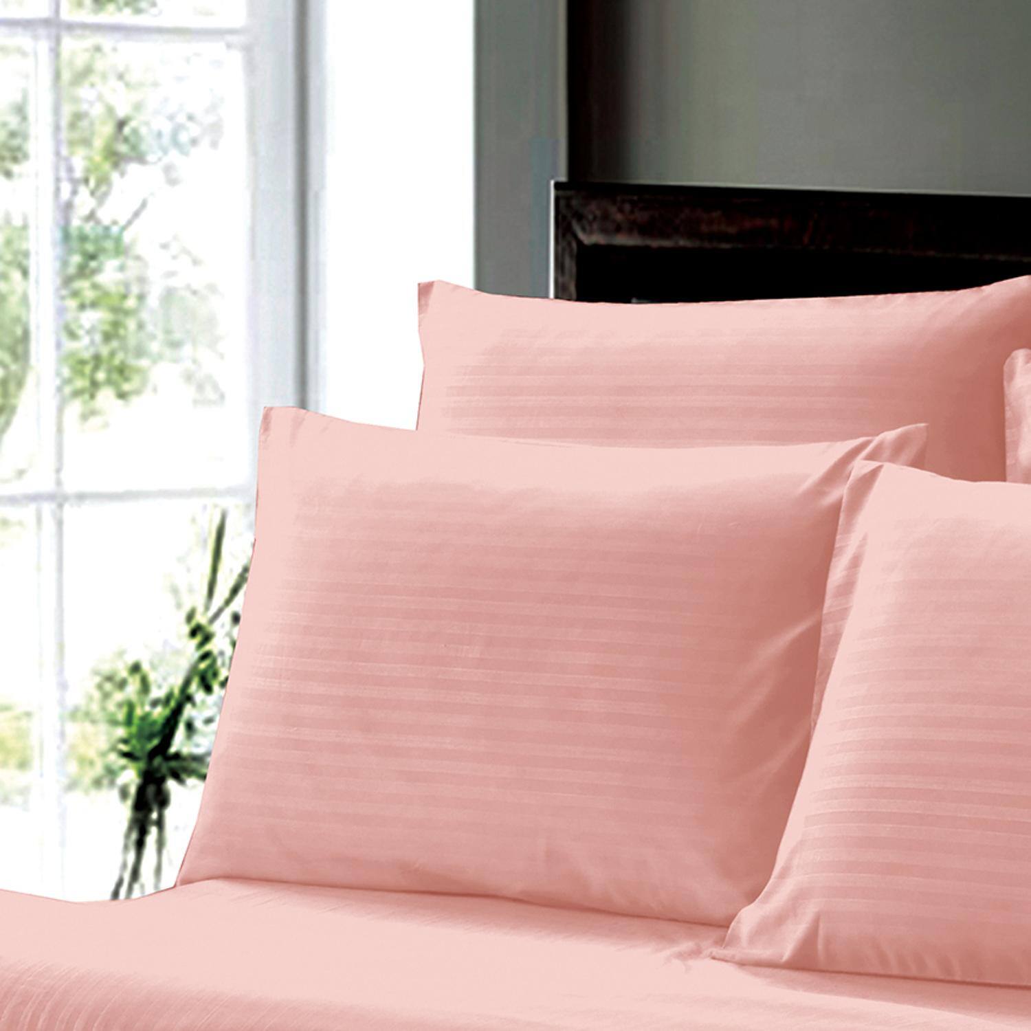 Alt View 2. Plazatex - Plazatex Dobby Stripe Luxurious Ultra Soft Moisture Wicking Solid Color 4 Pieces Sheet Set Twin Blush - Blush.