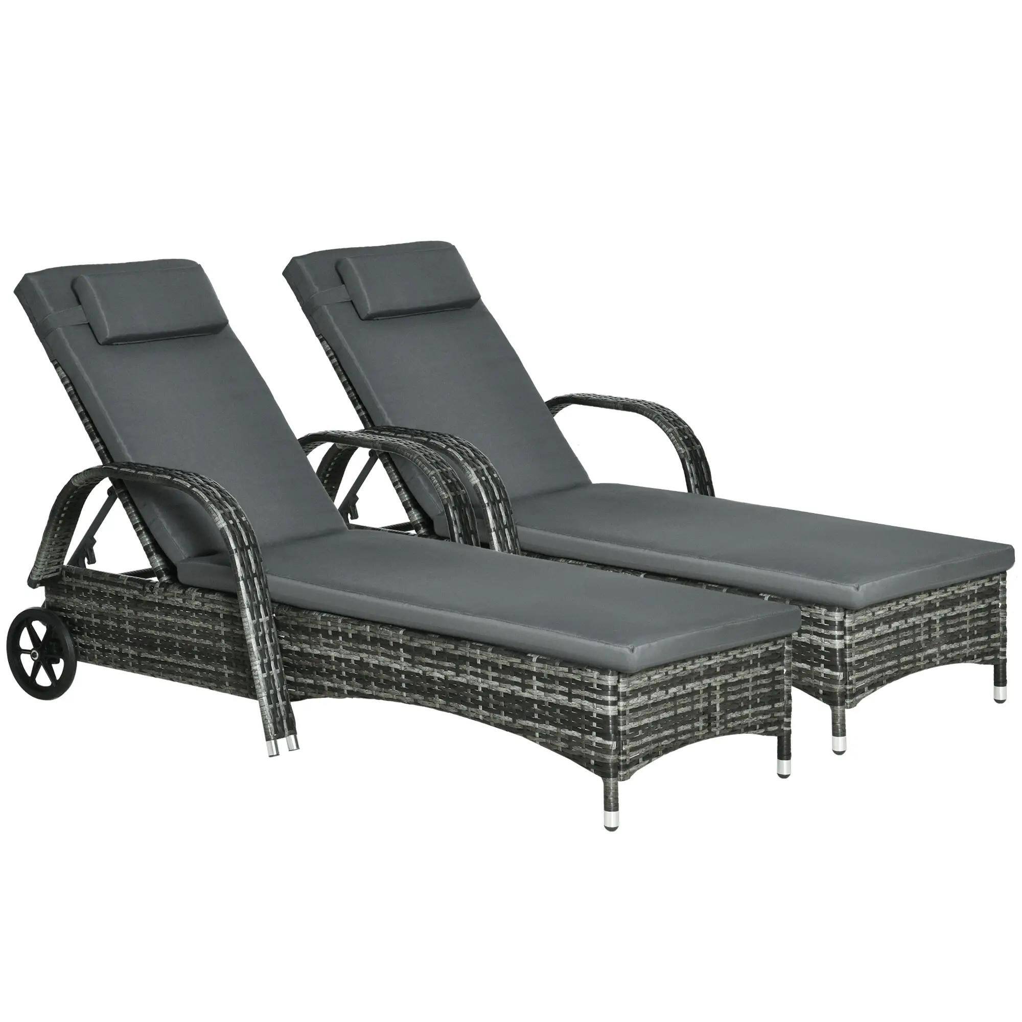 Angle. Resenkos - Resenkos 2-Piece Reclining Chaise Lounge Chairs - Rolling Comfort Chairs With Cushions, Mixed Gray, Charcoal Gray - Mixed Gray, Charcoal Gray.