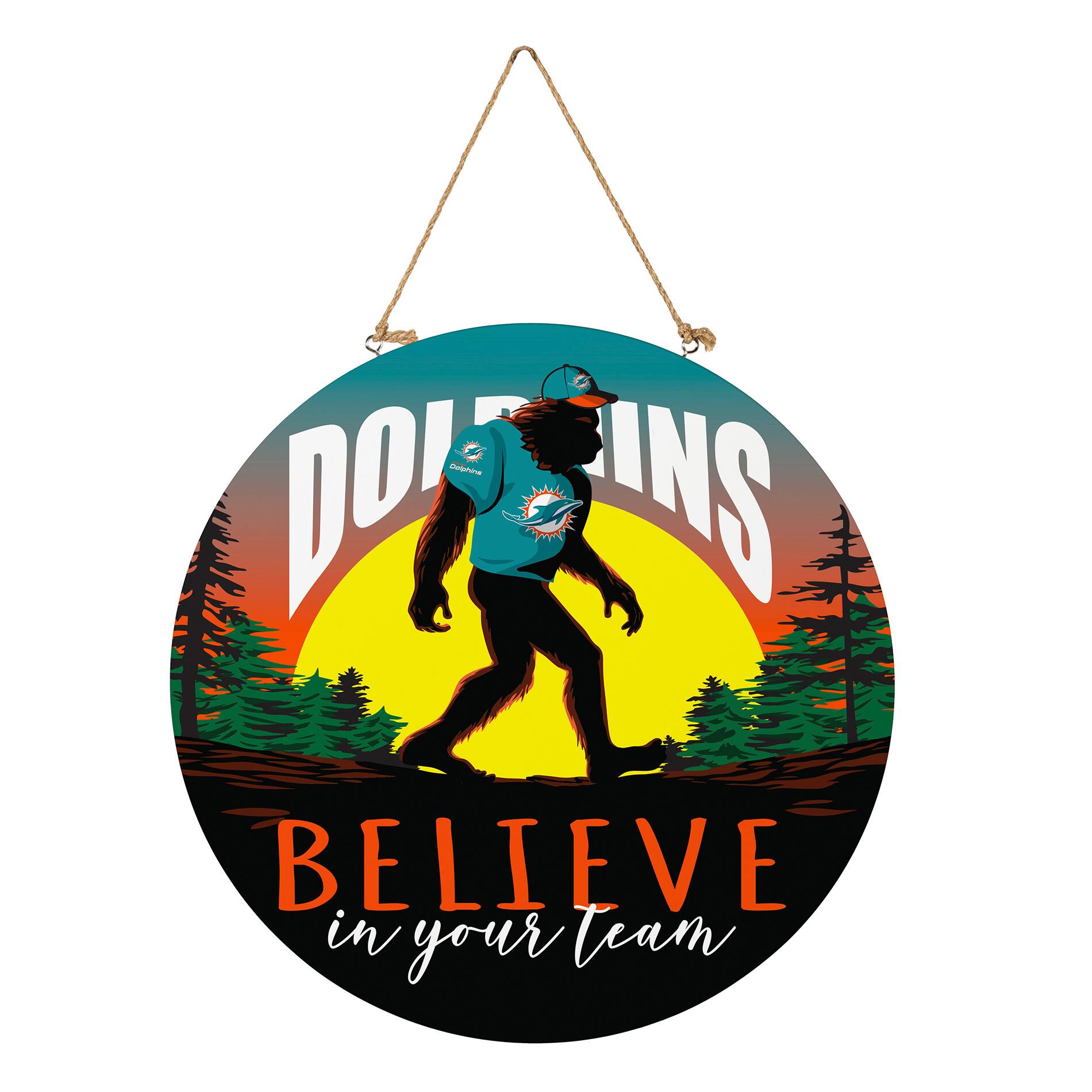 Miami Dolphins 18" Bigfoot "Believe in Yourself" Team Logo Wood Round Door Sign