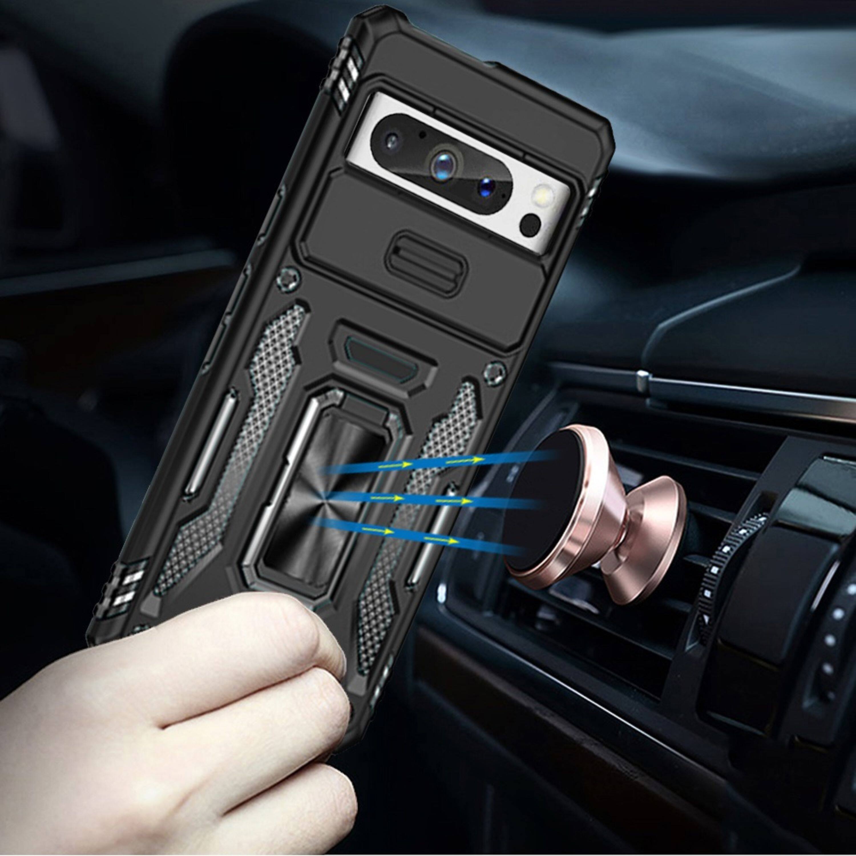 Angle. Kitcheniva - Sliding Lens Cover Shockproof Ringstand Case For Google Pixel 9 & Google Pixel 9 Pro Black - Black.