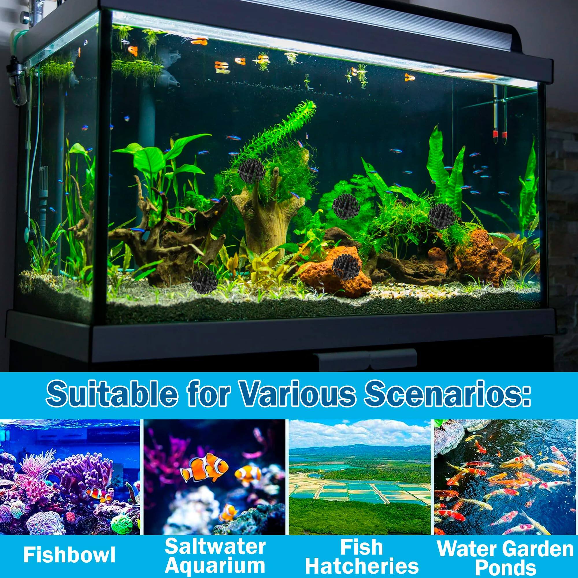 Suitable for Various Scenarios:  
Fishbowl, Saltwater Aquarium, Fish Hatcheries, Water Garden Ponds