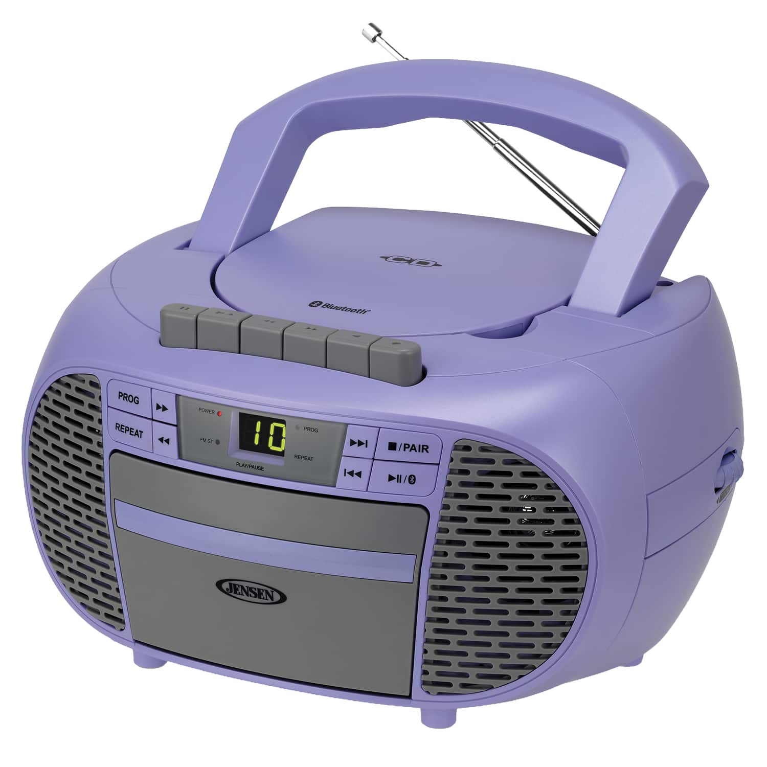 Jensen - Portable Bluetooth CD Music System CD-550ABT with Cassette Player, AM/FM Radio, Aux, Built-in Speakers - Purple