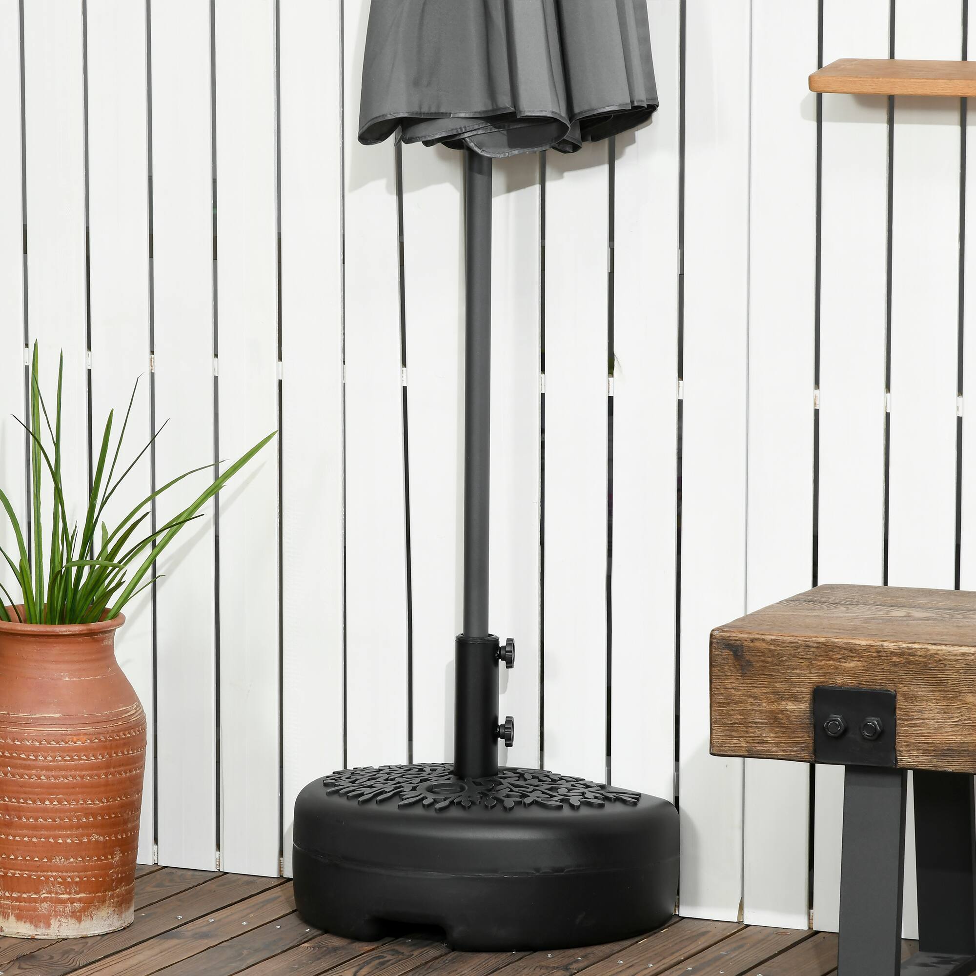 Alt View 1. Outsunny - Sand or Water Filled Half Patio Umbrella Stand Holder,Half Round Umbrella Base, Fit 1.5"or 2" Pole, 40lb Capacity Water - Black.