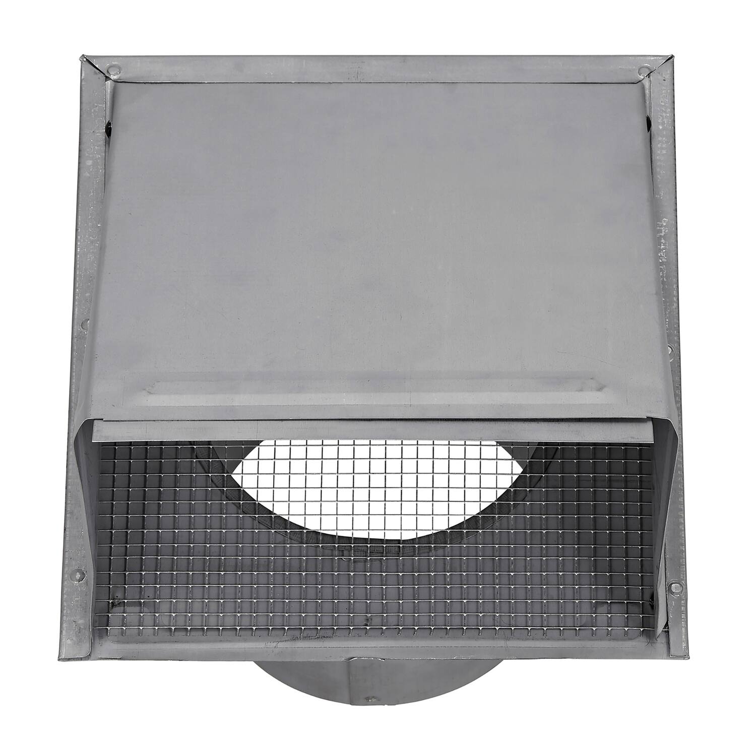 Angle. Lambro - 6" 26-Gauge Paint-Grade Steel Wall Exhaust Hood Vent with Damper, Wire Mesh Screen, 11" Pipe, EC-3460GMS-11-PG.