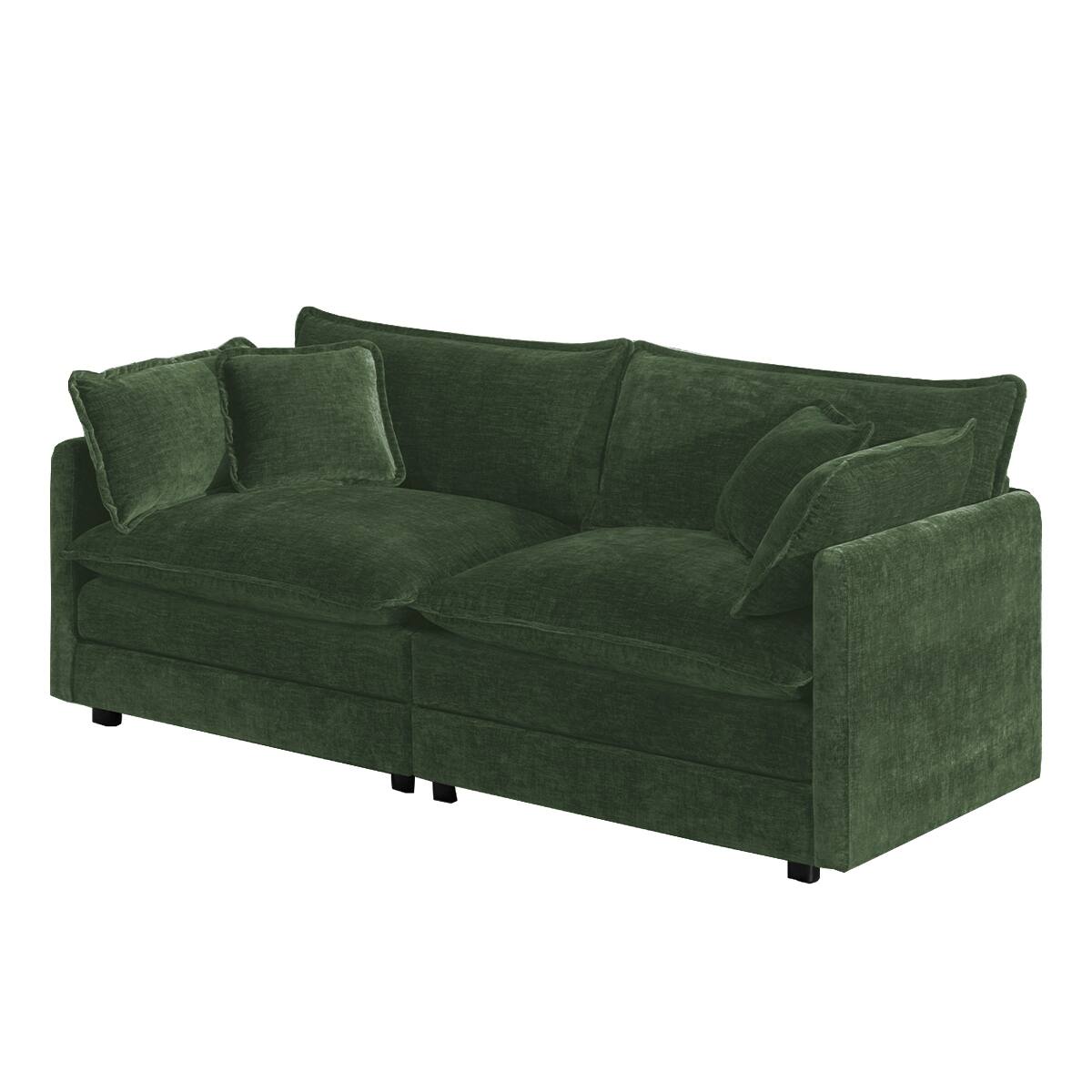 Back. Ropilly - Ropilly Green Chenille Loveseat Sofa, Deep Seat Two Seat Couch with Four Pillows - Green.