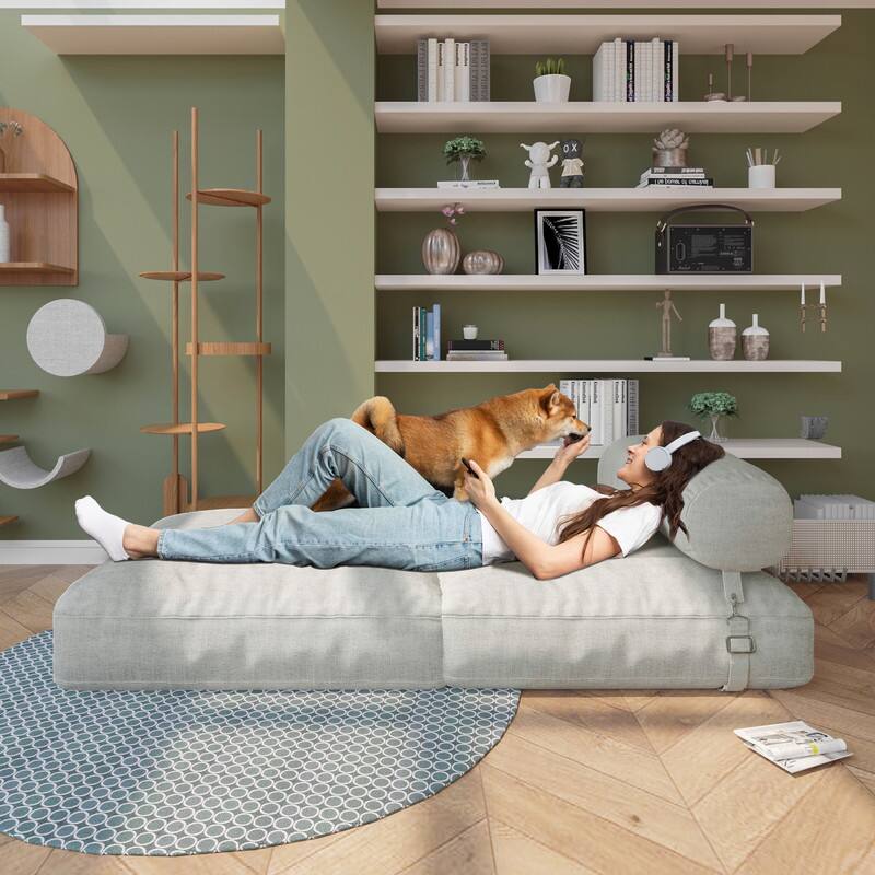 Back. wowmax - Foldable Sofa Bed Chair - Adjustable Backrest Futon for Living Room, Bedroom & Guest Sleeping - White.