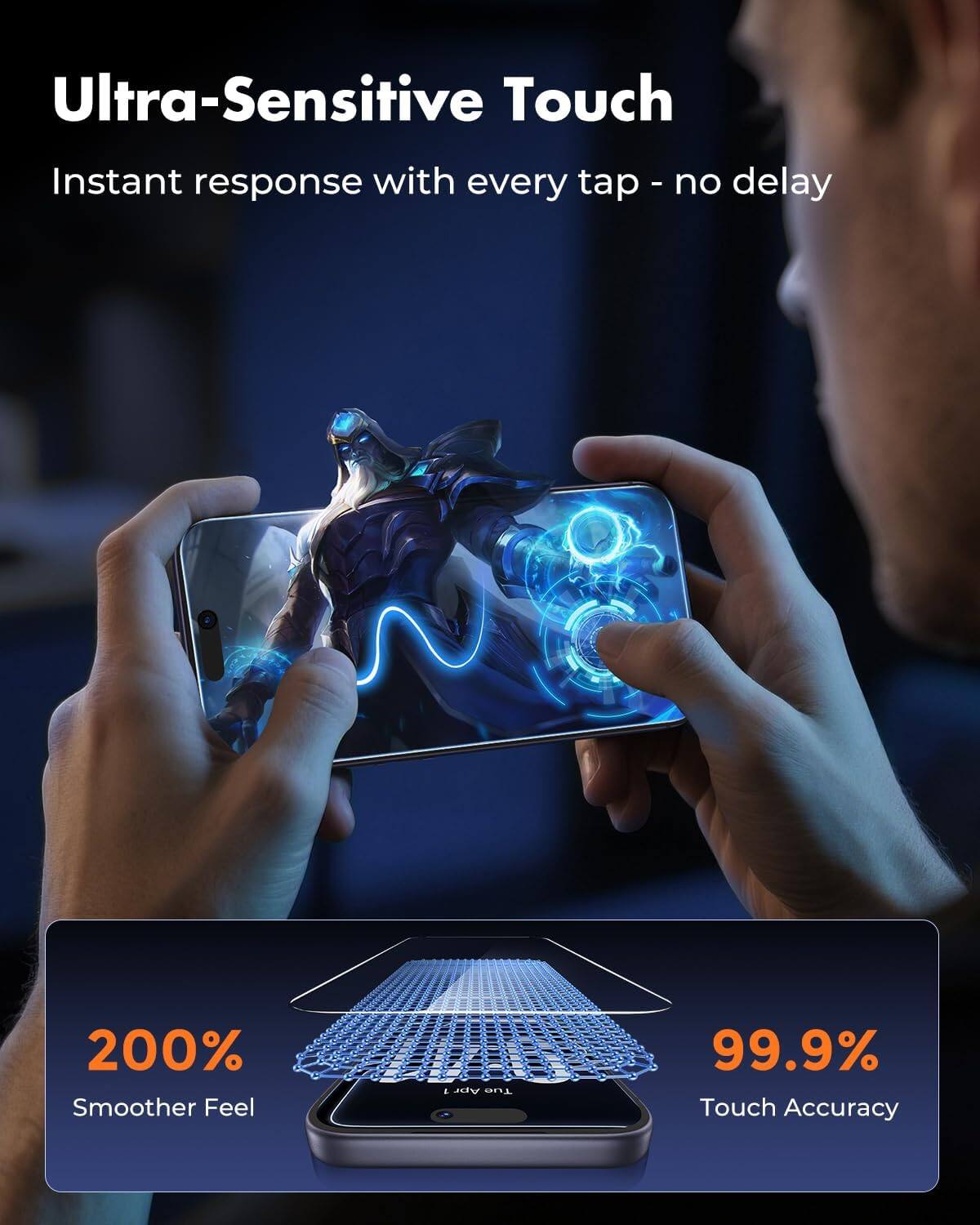Ultra-Sensitive Touch  
Instant response with every tap - no delay  
200% Smoother Feel  
99.9% Touch Accuracy