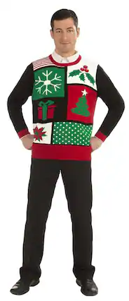 Front. Forum Novelties - Jolly Holiday Ugly Christmas Sweater Adult X-Large - Black.