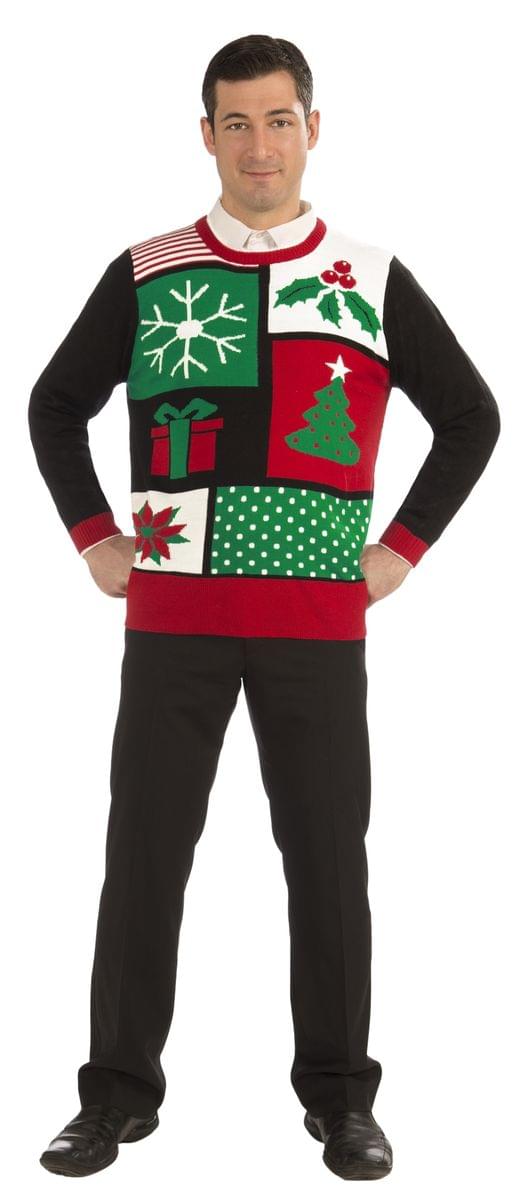 Front. Forum Novelties - Jolly Holiday Ugly Christmas Sweater Adult X-Large - Black.