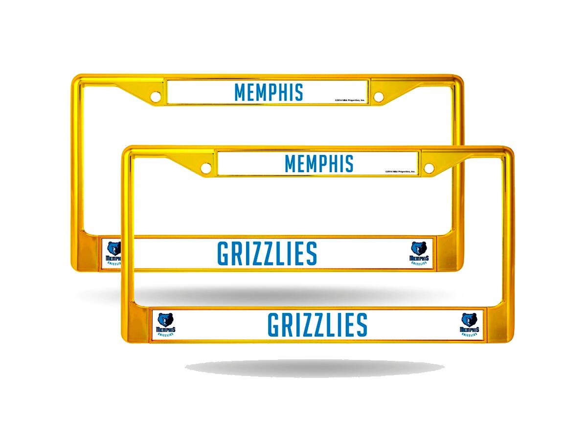 Memphis Grizzlies Gold Yellow Painted Chrome Metal License Plate Frame - Set of 2 Frames