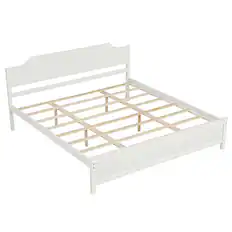 Front. Costway - Costway King Size Solid Wood Platform Bed Frame with Headboard, Wood Slat Support - White+Natural.