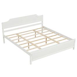 Costway - King Size Solid Wood Platform Bed Frame with Headboard, Wood Slat Support - White+Natural