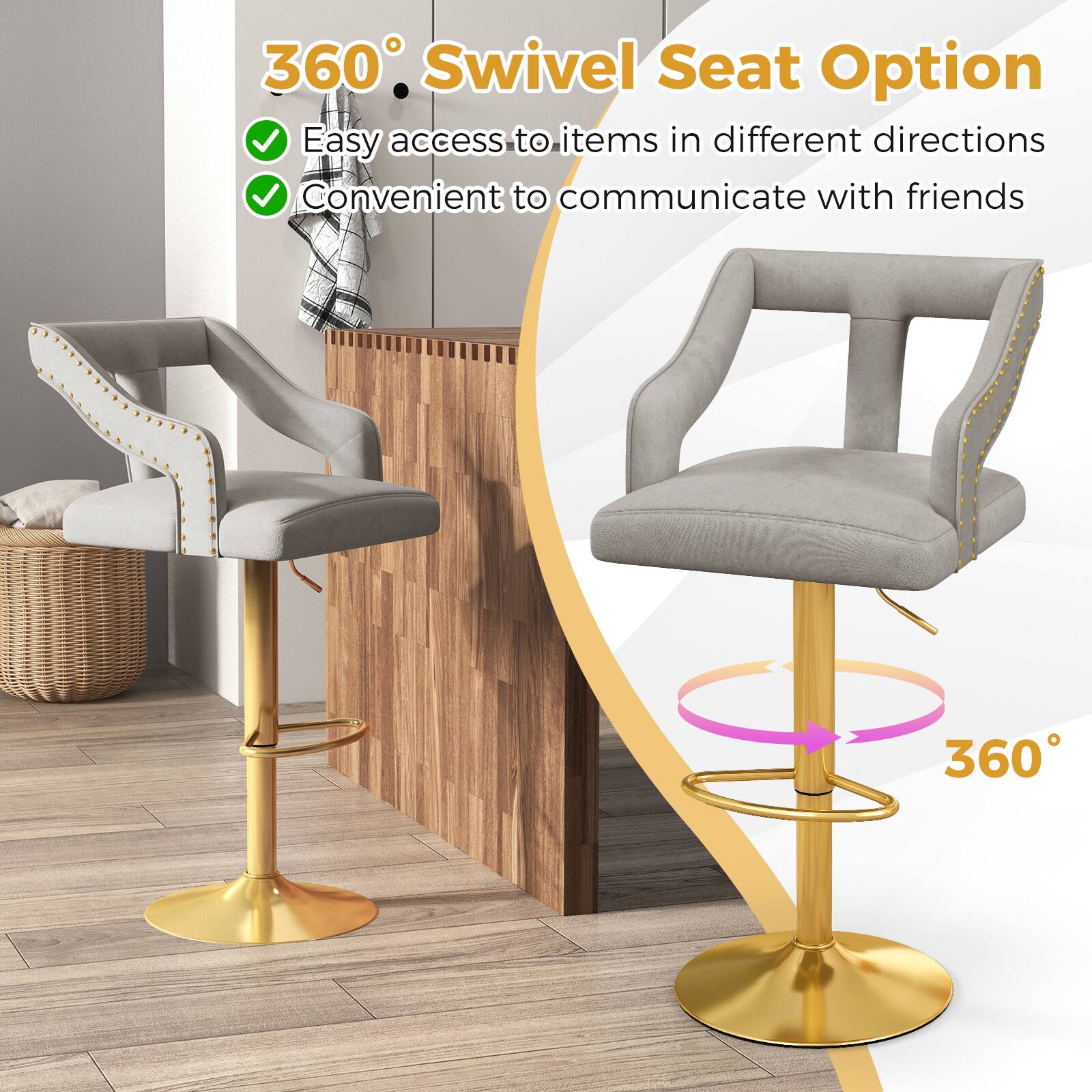 360° Swivel Seat Option

- Easy access to items in different directions
- Convenient to communicate with friends