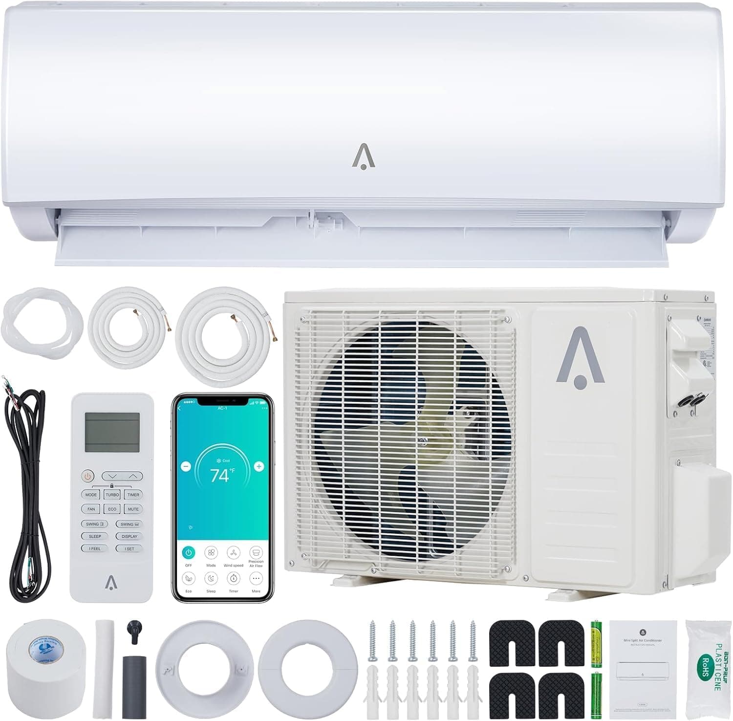 Qeetex - 18000 Btus Wifi Split-System Air Conditioners Heat Pump R454B 21 SEER2 230 Inverter Ductless Split AC Unit 750 Sq. Ft