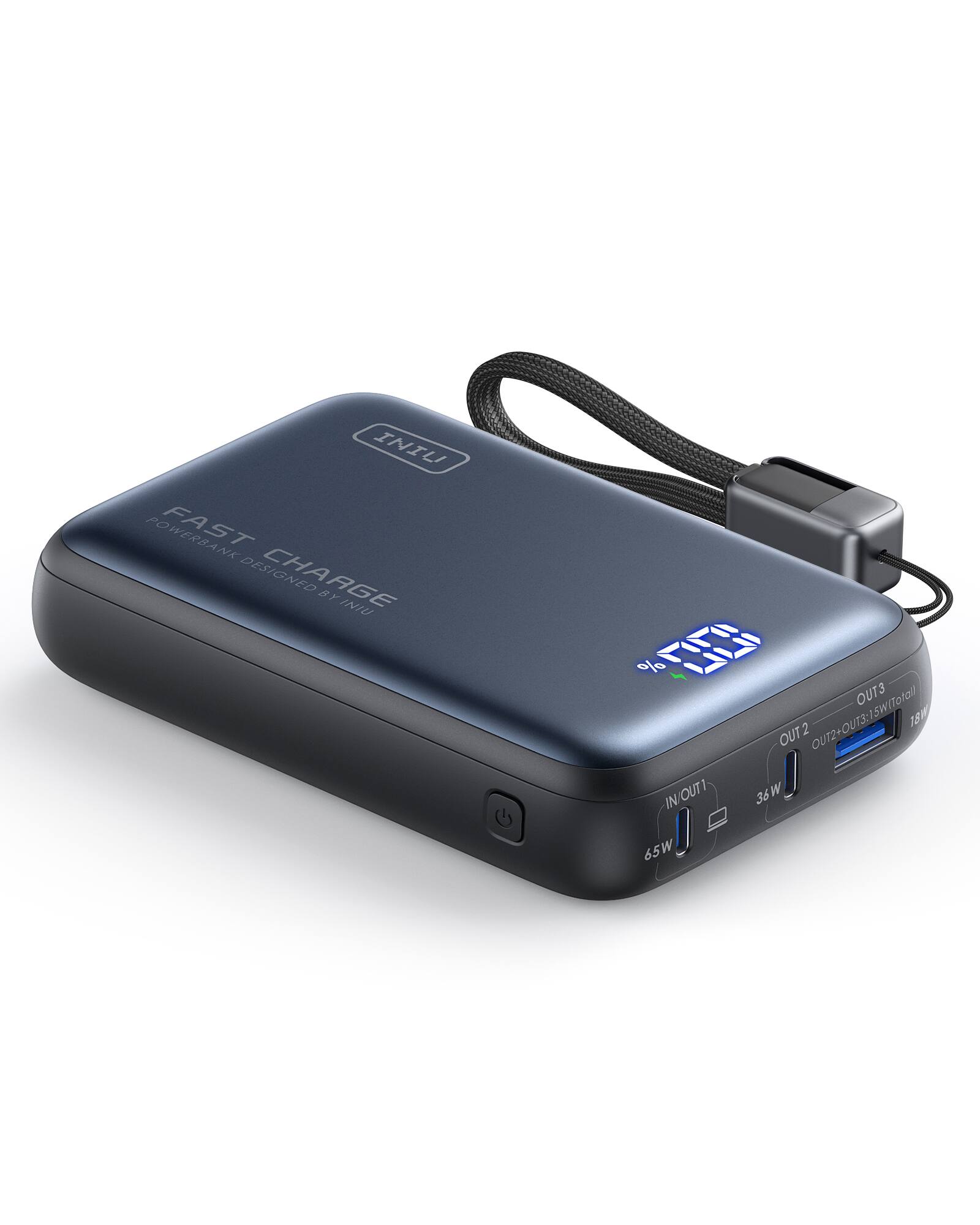 INIU  
FAST CHARGE  
POWERBANK DESIGNED BY INIU  

IN/OUT1: 65W  
OUT2: 36W  
OUT2+OUT3: 18W  
OUT3: 18W  

OUT2+OUT3: 36W